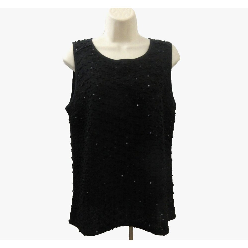 Ann Taylor Blouse Black Embellished Beaded Top Formal Rounded Neck Sleeveless
